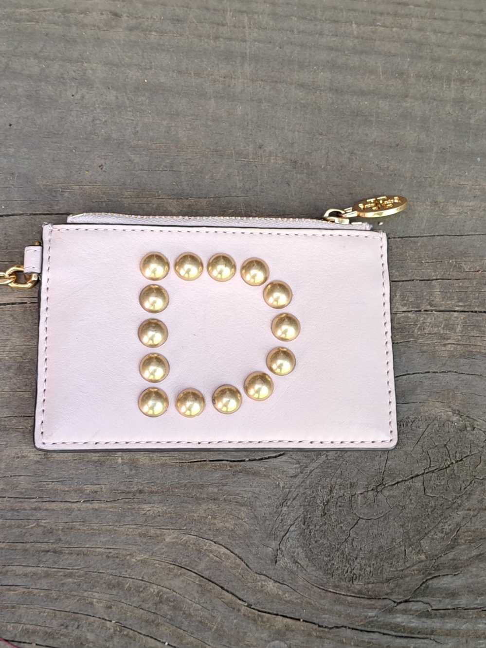 Tory Burch Light Pink Studded Card Holder with Gold Hardware